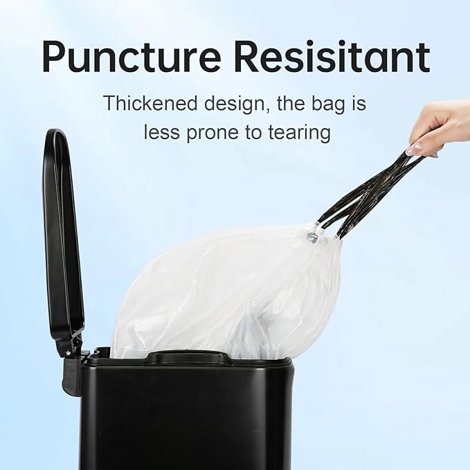 ELPHECO 2.6 Gallon Trash Bags 60 Counts - For 2.5-4 Gallon Trash Cans, Strong Drawstring Garbage Bags, Clear Leakage-Free Trash Bag, Tear free Garbage Bags, 60 Count / 3 Rolls