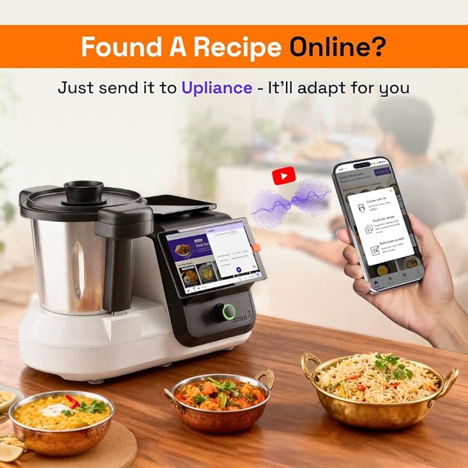 upliance AI Cooking Assistant | 750+ Recipes | AI Powered | 12 Modes | Weighing Scale | App & WiFi | 220-204V | Use with Transformer in USA