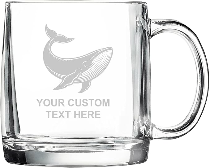 Whale, Personalized 12.5 oz Polar Camel Glass Coffee Desk Mug – Custom Laser Engraved Clear Cup for Tea, Espresso, Latte, Whiskey - Microwave Safe/Made in USA