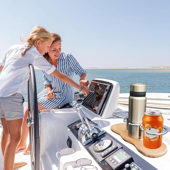 Teak 3-Hole Cup Holder, 316 Stainless Steel Cup Holder for Boat, Kitchen, RV