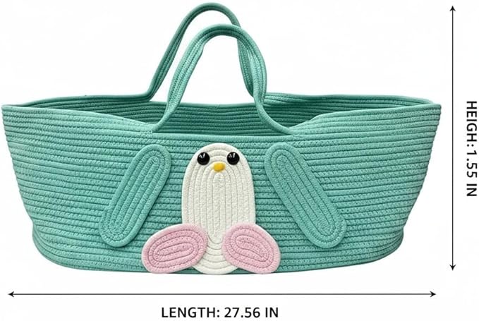 Foldable Woven Basket with Handles, All-in-One Cotton Rope Storage Box for Baby Bassinet, Household Items, Shopping, and Pet Comfort 27.56 × 15.75in