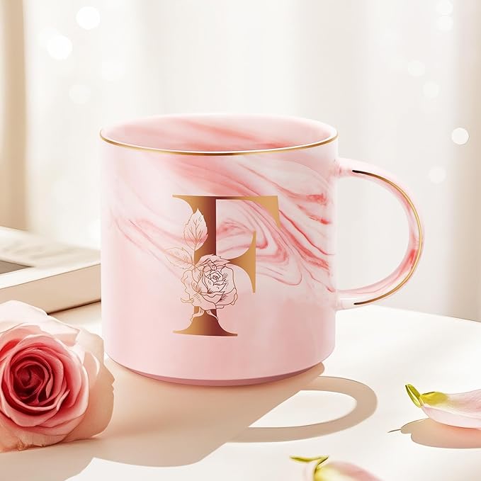 Personalized Gifts for Women Coffee Mug, Initial Customized Gift Monogrammed A-Z Coffee Mug 12 OZ, Christmas Anniversary Birthday Gifts for Women Mom Grandma Friend Sister Wife(F)