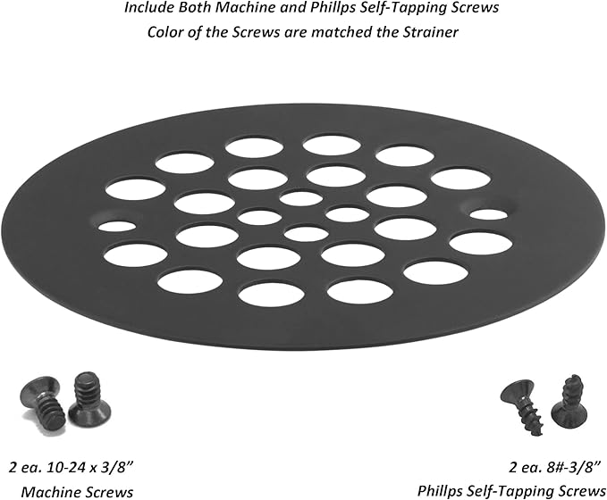 Artiwell 4-1/4“ Shower Strainer Drain Trim Set, Screw-in Shower Strainer Drain Cover, Plastic-Oddities Style Replacement Strainer Grid,Machine & Self-Tapping Screws Included (MATT Black)