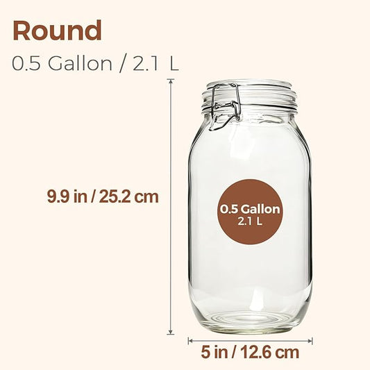 ComSaf Large Glass Jars with Lid 0.5 Gallon, Large Mason Jars Set of 3, Glass Canisters with Airtight Lids, Half Gallon Canning Jar with Seal Wire Clip Fastening for Kitchen, Pickle, Flour, Sugar