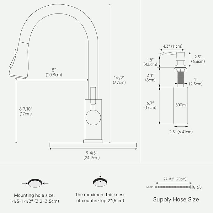 DAYONE Touchless Kitchen Sink Faucet with Pull Down Sprayer and Soap Dispenser, Black 3 Modes Motion Sensor Hands-Free Single Handle Touch Faucet for Kitchen Sink High Arc