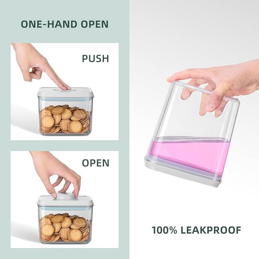 8-Piece Set of Pop Airtight Food Storage Containers with Lids Stackable Containers for Kitchen Pantry Organization Ideal for Cereal Snacks Flour Sugar Coffee and Spaghetti (1.2, 2.0, 2.7, 3.3qt)*2