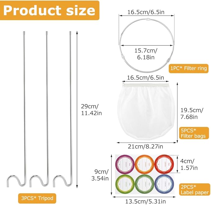 Jelly & Juice Strainer Kit: 3 Stable Stands, 5 Durable Mesh Bags & 12 Labels | Pulp-Free Canning & Nut Milk – Quick Straining for Home Cooks & Enthusiasts