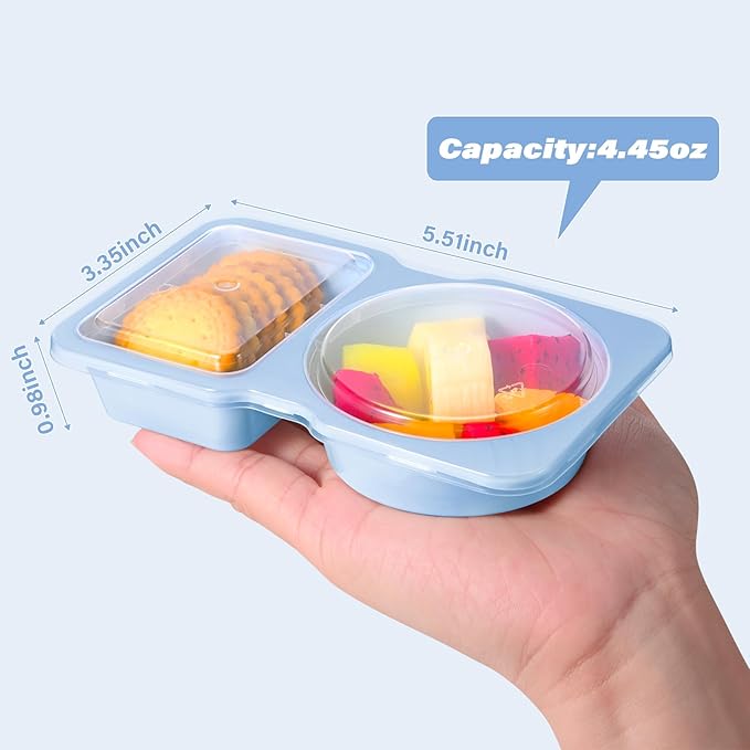 Double Compartment Snack Containers with Lids, 2 Compartment Condiment Container, Plastic Disposable Snack Pack Containers for Sauce, Salad, Food Storage Box(10PCS-Blue)