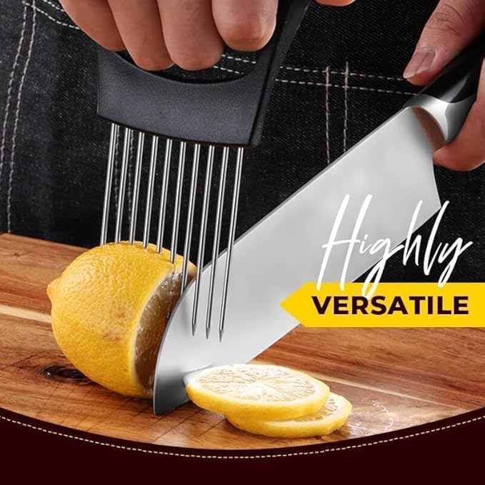 Onion Slice Holder, 2025 Upgraded Stainless Steel Onion Holder for Slicing Lemon Slicer Vegetable Cutter, Kitchen Chopper Slicing Assistant Tool for Meat, Onion, Potato, Tomato (1, C)