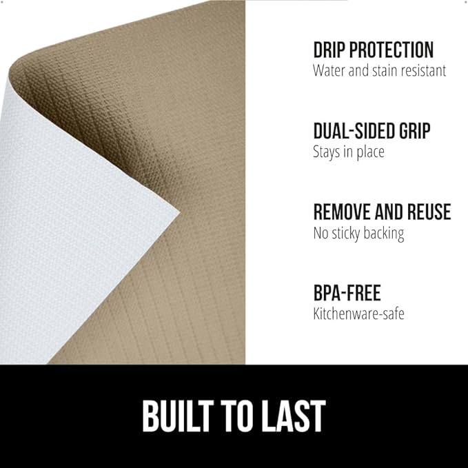 GORILLA GRIP DripGuard Shelf Liner, Non Adhesive Drawer and Kitchen Cabinet Protector, 20x240 Inch, Slip Resistant BPA Free Smooth Surface Plastic Liners for Cabinets, Bathrooms, Closets, Beige