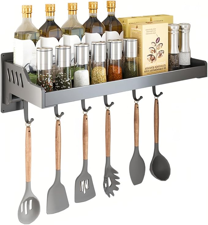 Wall-mounted Kitchen Organizer – Microwave Spice Rack, Heavy-duty & Easy Setup (Mini with hook)