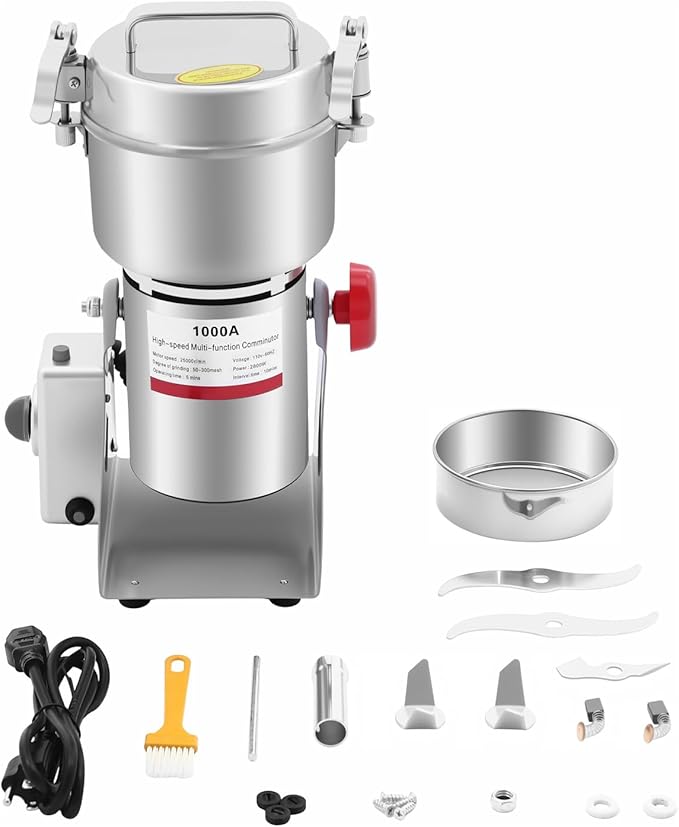 1000g High Speed Food Electric Stainless Steel Grinder Mill Seeds,3600W Electric Grain Mill,30000r/min,Flour Nut Pill Wheat Corn Herbs Spices & Seasonings Dry Grinder (1000g)