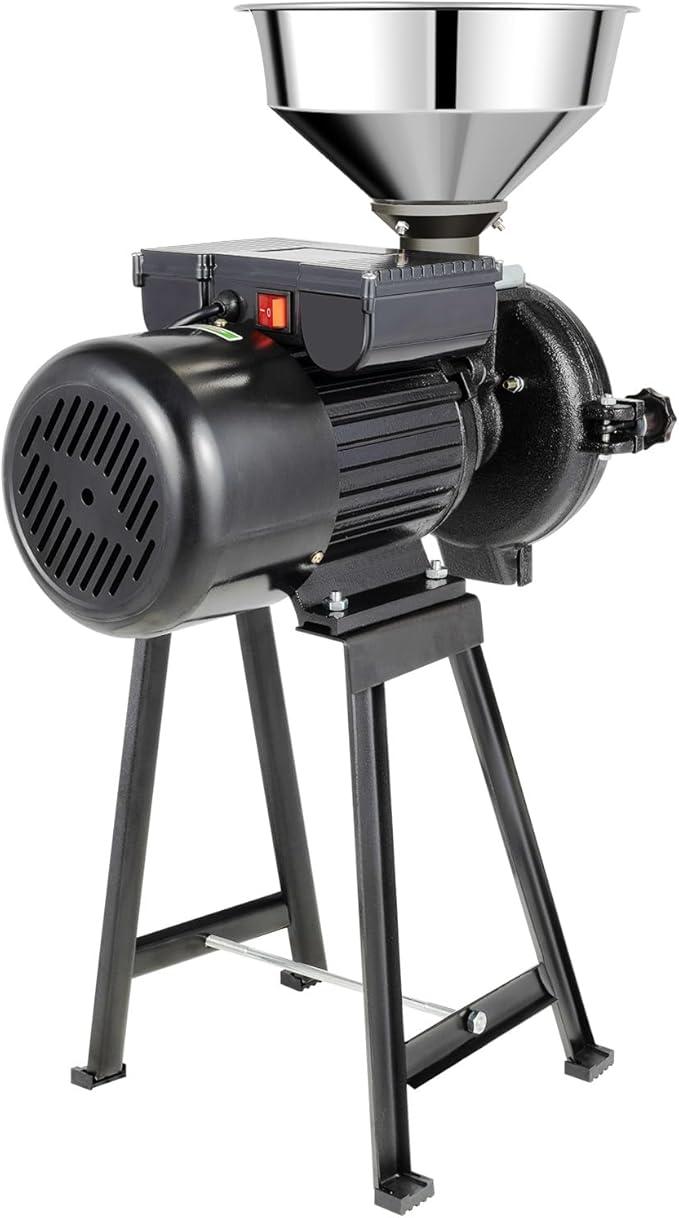 110V Electric Grain Mill, Electric Grain Grinder Stainless Steel Mill 1400R/m Small Electric Grain Grinding Machine Pulverizer Grinder Machine for Kitchen Dry Grains (Black/with Stand)