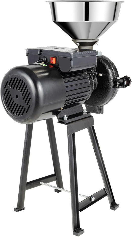 110V Electric Grain Mill, Electric Grain Grinder Stainless Steel Mill 1400R/m Small Electric Grain Grinding Machine Pulverizer Grinder Machine for Kitchen Dry Grains (Black/with Stand)