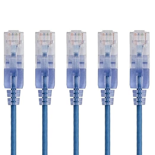 Monoprice Cat6A 30ft Blue 5-Pk Patch Cable UTP 30AWG 10G Pure Bare Copper Snagless RJ45 SlimRun Series Ethernet Cable