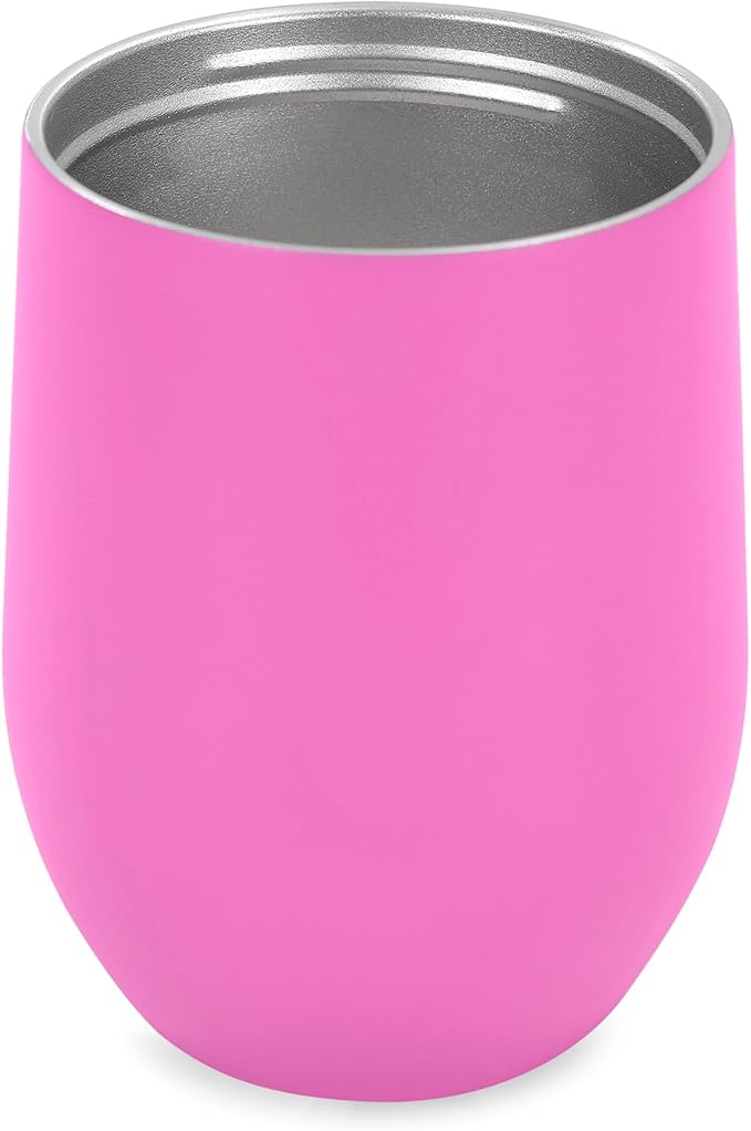 makerflo 12 oz Pink Powder Coated Wine Tumbler with Leak-Proof Clear Lid - Pack of 25, Ideal for Craft and Personalization (Laser Engraving, UV DTF, Epoxy, and Vinyl)