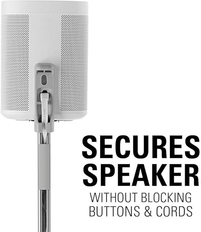 Sanus Adjustable Height Wireless Speaker Stands Designed for SONOS ONE, ONE SL, Play:1, and Play:3 - Tool-Free Height Adjust Up to 16" with Built in Cable Management - Single White