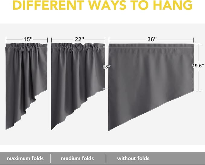 NICETOWN Half Window Kitchen Tier Curtains- Tailored Scalloped Valance/Swags for Basement/Bedroom(One Pair, 36 by 36-inches Each Panel, Grey)