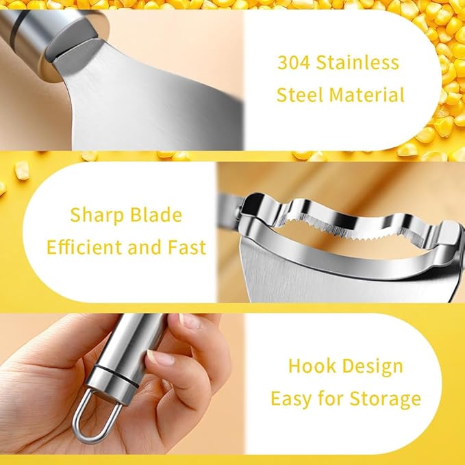Stainless Steel Corn Cob Stripper, Kitchen Corn Peeler Tool, 3-Pack Corn Remover Handy Kitchen Tool For Cut The Corn Kernels Off The Cob