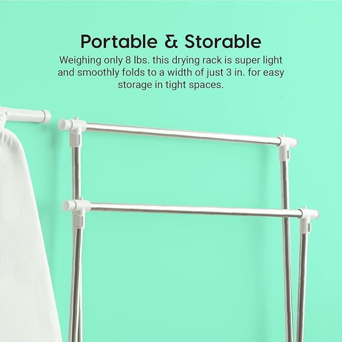 IRIS USA Clothes Drying Rack, Foldable & Extendable Rods for Large Laundry Loads, Collapsible Freestanding Laundry Drying Rack, Anti-Skid Feet, Portable Clothes Rack