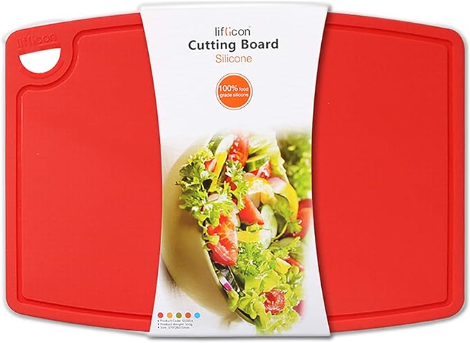 Liflicon Extra Large Thick Silicone Cutting Boards for Kitchen 14.6'' x 10.43'' Flexible Cutting Chopping Boards/Mats Non-slip Deep Drip Juice Groove, Dishwasher Safe-Red