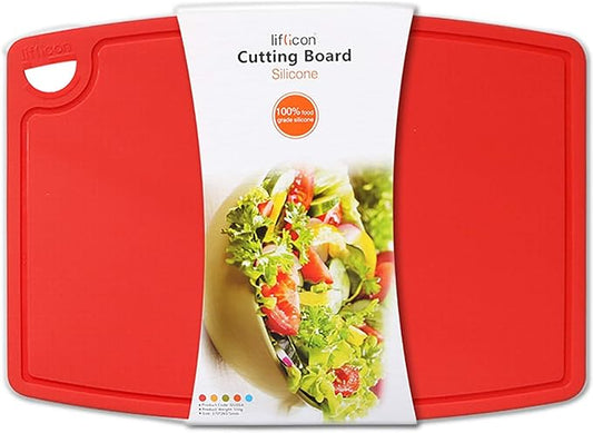 Liflicon Extra Large Thick Silicone Cutting Boards for Kitchen 14.6'' x 10.43'' Flexible Cutting Chopping Boards/Mats Non-slip Deep Drip Juice Groove, Dishwasher Safe-Red