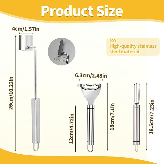 3PCS Corn Peeler, Stainless Steel Multifunctional Kitchen Grip Corn Planer- Easy to Use Durable Efficient Dishwasher Safe Gadgets for Kitchen and Outdoor Dining (3PCS)
