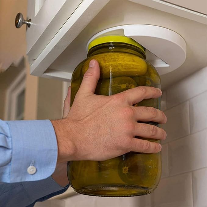 Jar Opener for Seniors & Arthritis - Under Cabinet Mount, Easy Grip for Weak Hands, Effortless Twist to Open Any Jar, Bottle & Lid, Rust-Proof Adjustable Opener