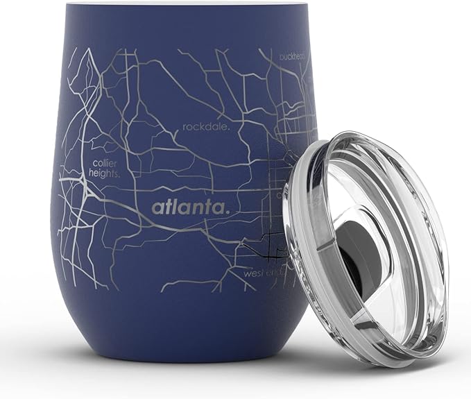 Well Told Engraved Atlanta Georgia Map Insulated Wine Tumbler, Etched Stainless Steel Cup (12 oz, Midnight Blue) City Map Insulated Tumbler, Custom Insulated Tumbler, Outdoor Drinkware