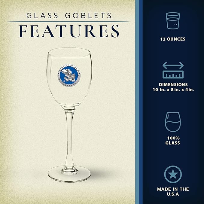 Heritage Pewter Kansas Jayhawks Glass Goblets – Set of 2 | 12 OZ Goblet Wine Glasses | Expertly Crafted Pewter Glass