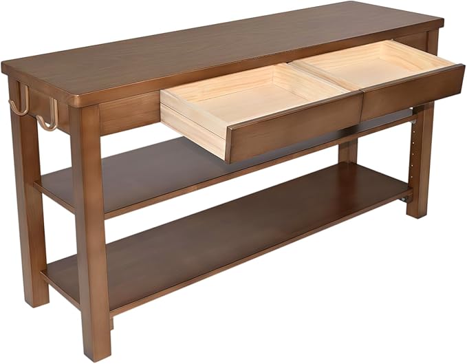 Shoe Storage Bench Wood Entryway: Shoe Rack Bench with Drawer 3-Tiers Height Adjustable,Rustic Wooden Organizer for Front Door Entrance Hallway Living Room,Mudrooms (Walnut 2-Tiers, 39.3")