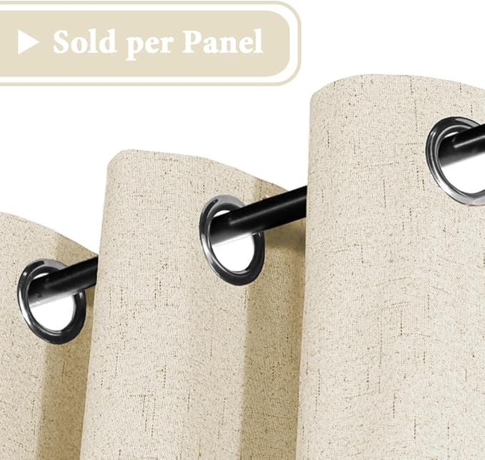H.VERSAILTEX 100% Blackout Curtain for Bedroom 84 Inches Long Grommet Linen Face Full Light Blocking Curtain Drape for Living Room Thermal Insulated Linen Look Curtain 1 Panel, Bleached Sand
