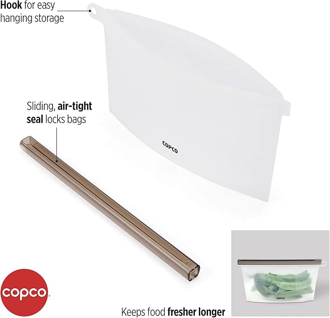 Copco Silicone Food Grade Reusable Storage Bag, Clear (Small), Reduce Single-Use Plastic, Air-Tight, Leakproof, Dishwasher-Safe, Eco-friendly, 16.9 Ounce, Clear