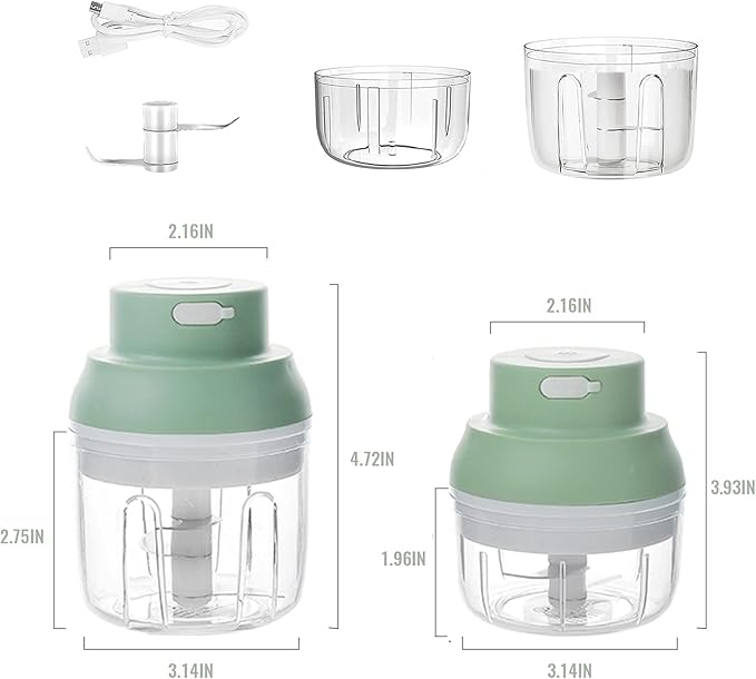 Electric Garlic Chopper, Kenpiko Powerful Mini Chopper, Rechargeable Electric Mini Garlic Chopper for Vegetable/Onions/Meat/Salad, 250ML/100ML, 2 Stainless Steel Blade, Waterproof, BPA Free