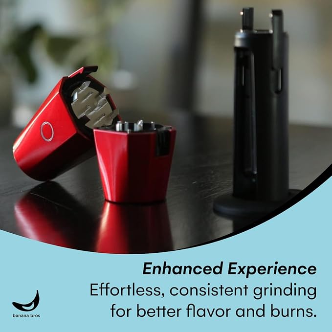 Banana Bros OTTO Electric Smart Spice Grinder - Automatic Herb Grinder with Smart Technology - Rechargeable via USB - Portable Milling for Dry Herbs and Spices - Red - No Carrying Case