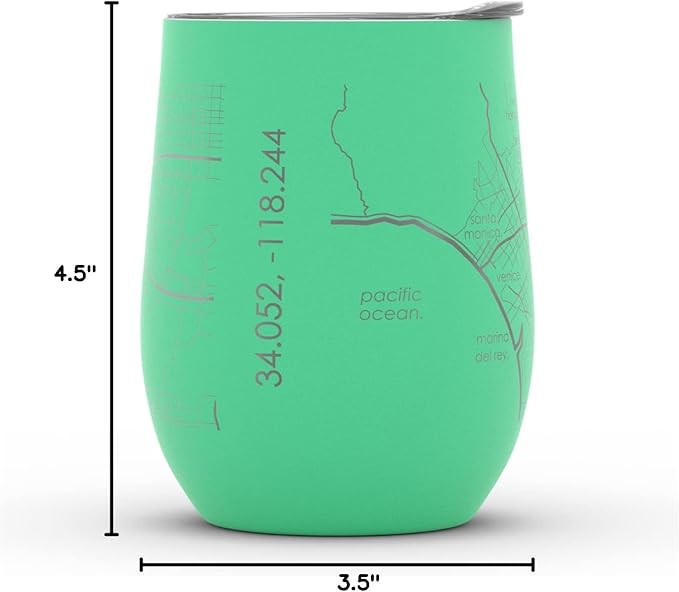 Well Told Engraved Los Angeles California Map Insulated Wine Tumbler, Etched Stainless Steel Cup (12 oz, Sunday Green) City Map Insulated Tumbler, Custom Insulated Tumbler, Outdoor Drinkware