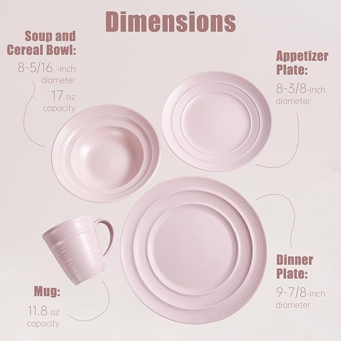 Modern Ceramic Dinnerware Set, 4-Piece, Mug, Bowl and Dinner Plates (Mauve)