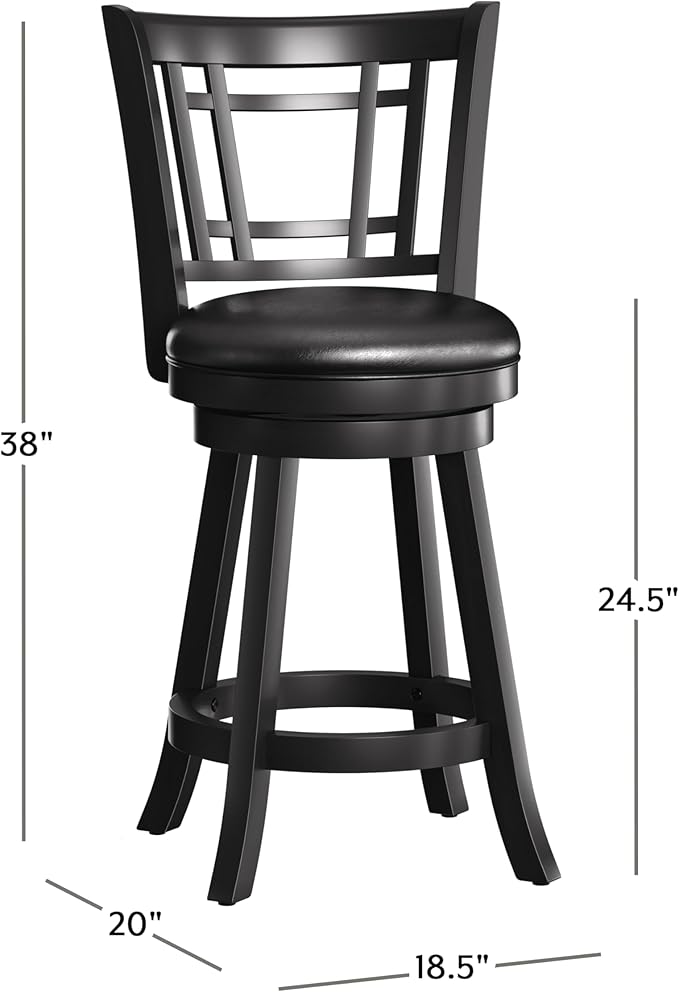 Hillsdale Fairfox 24.5" Wood Swivel Counter Height Stool, Black