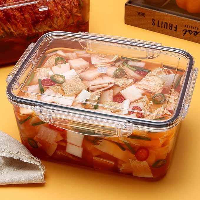Airtight Food Storage Container With Lid (169.1 oz, With Removable Drain Tray)-BPA-Free | Dishwasher, Microwave & Freezer Safe | Leak-Proof Lids | Kimchi Storage Container | Fresher Food