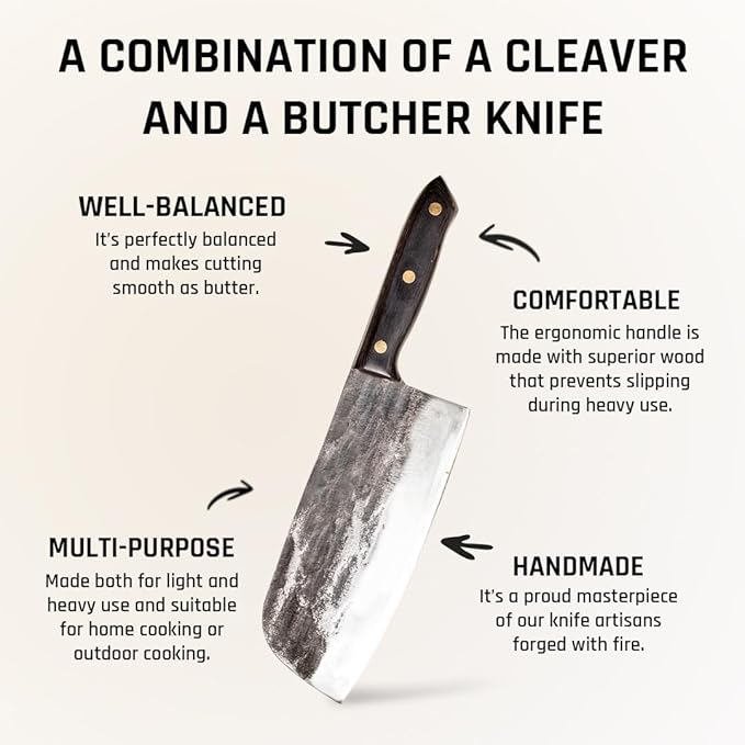 COOLINA Unique 4 Knife Set - Premium High-Carbon Steel Kitchen Knives for Meat Lovers - Altomino Butcher Knife, Galba Heavy-Duty Knife, Machado Rib Splitter, & Kapeni Cleaver