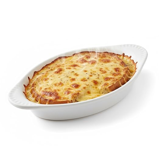 Tuxton China BWN-080 Welsh Rarebit, 8 oz., 8-1/8" x 4-3/8" x 1-1/4"H, Oval, Microwave and Dishwasher Safe, Oven Proof, Fully Vitrified, Ceramic, TuxCare, Healthcare, White, Pack of 12