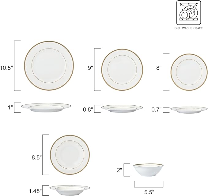 Joseph Sedgh Collection “Gail White” 20-Piece Bone China Dinnerware Set, Service for 4, White