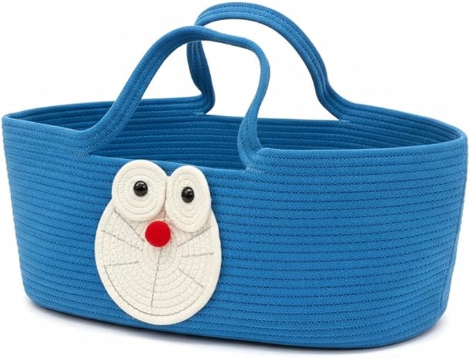 Eco-Friendly Foldable Cotton Basket with Handles, Multi-Use Decorative Storage for Infant Sleeping, Home, Travel, Cat & Small Dog Bed 27.56 × 15.75in