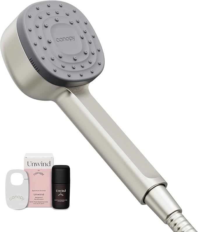 Canopy Handheld Filtered Shower Head & Scalp Massager - High Pressure Shower Head Filter for Hard Water - Shower Filter To Reduce Impurities for Healthier Scalp, Skin & Hair - Hair Growth - Nickel