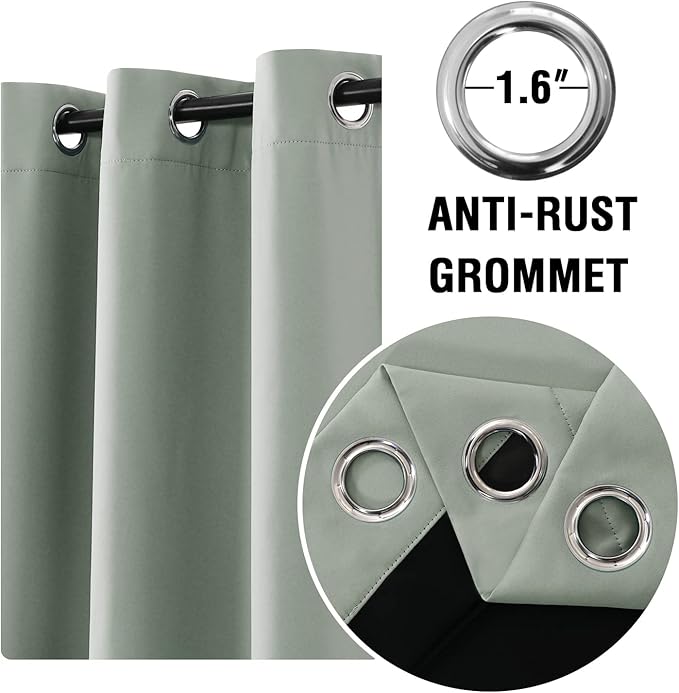 H.VERSAILTEX 100% Blackout Curtain Panels 45 Inches Long Thermal Insulated Blackout Lined Curtains for Bedroom Two Layers Full Light Blocking Drapes for Living Room, 2 Panels, Sage