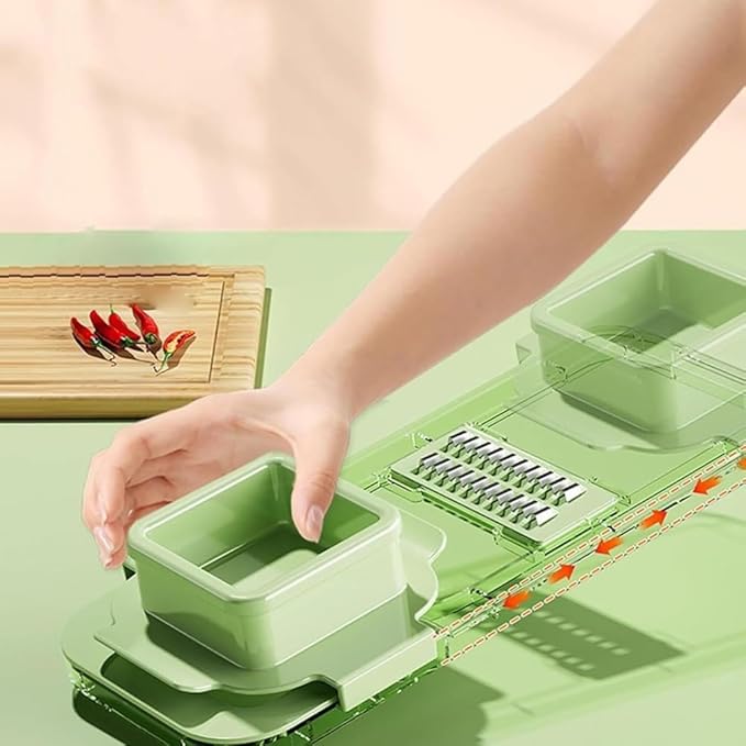 Vegetable Chopper,Food Slicer Cutter with Handheld Container, 6 Blades and Blade Box,Magnetic Kitchen Tools for Veggie Potato Onion Butter Carrot,Multipurpose Compact Kitchen Vegetable Slicer