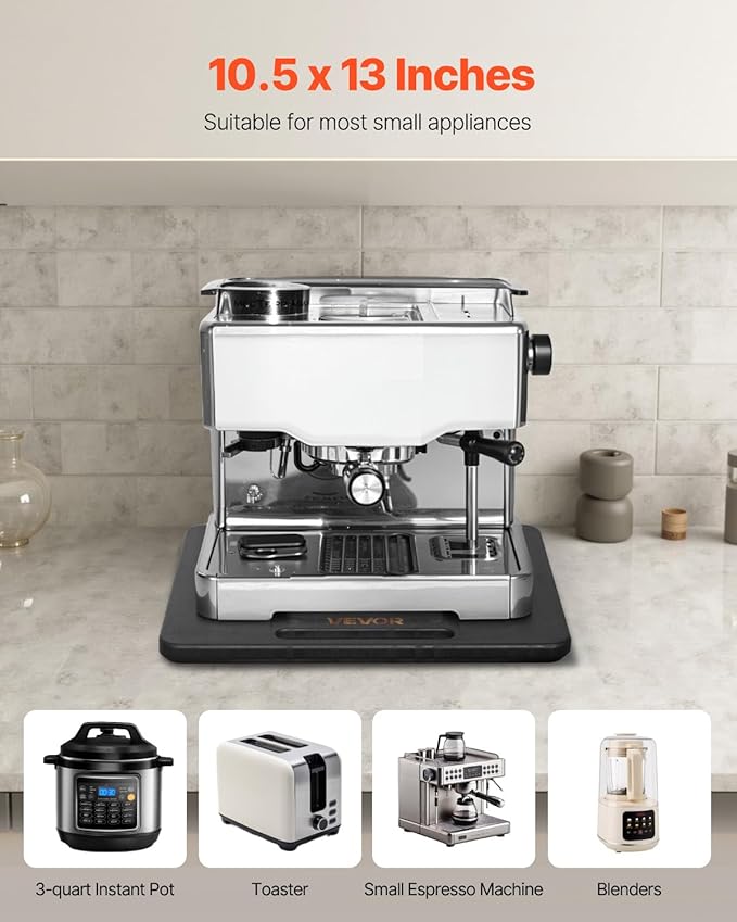 VEVOR Appliance Slider, Medium 10.5 x 13-inch, Rolling Sliding Tray with Silent Rubber Wheels & Hollow Handle, Easy to Clean, Appliance Rolling Tray for Coffee Maker, Kitchen Countertop, Black