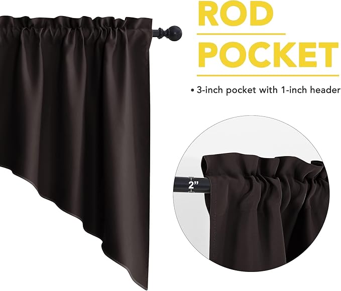 NICETOWN Home Fashion Pole Pocket Kitchen Tier Curtains- Solid Tailored Scalloped Valance/Swags for Cafe/Bar Window/Thanksgiving (2 Panels, 36 X 36 Each Panel, Brown)