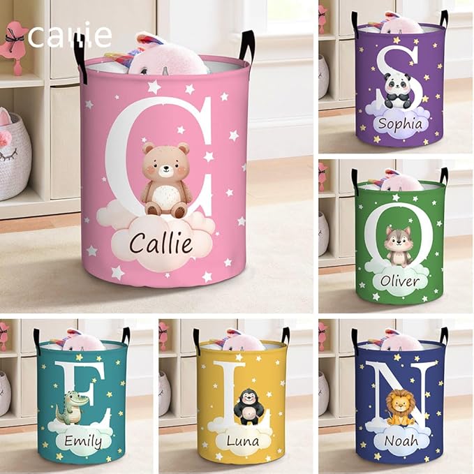 callie Personalized Animal Laundry Basket for Kids Baby, Waterproof Collapsible Cute Laundry Hamper, Clothes Toys Storage Bin for Bedroom Nursery (13.8" x 16.5", 15.7" x 19.6")
