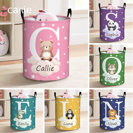 callie Personalized Animal Laundry Basket for Kids Baby, Waterproof Collapsible Cute Laundry Hamper, Clothes Toys Storage Bin for Bedroom Nursery (13.8" x 16.5", 15.7" x 19.6")